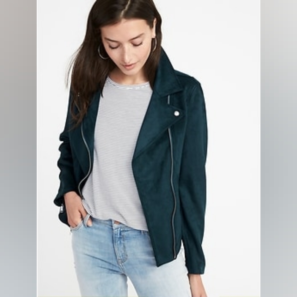 Old Navy Teal Blue Green Faux Suede Moto Jacket – XS Petite